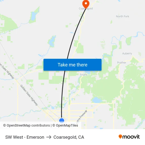 SW West - Emerson to Coarsegold, CA map