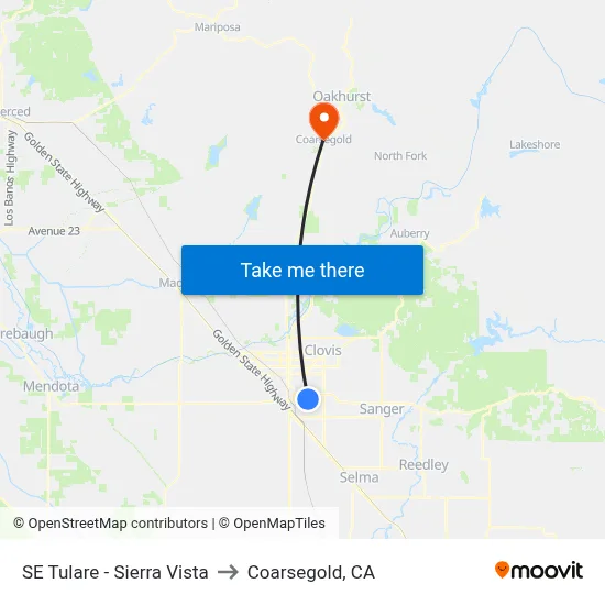 SE Tulare - Sierra Vista to Coarsegold, CA map