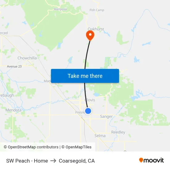 SW Peach - Home to Coarsegold, CA map