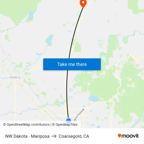 NW Dakota - Mariposa to Coarsegold, CA map