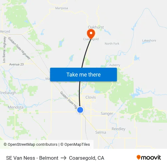 SE Van Ness - Belmont to Coarsegold, CA map