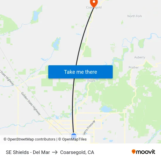 SE Shields - Del Mar to Coarsegold, CA map