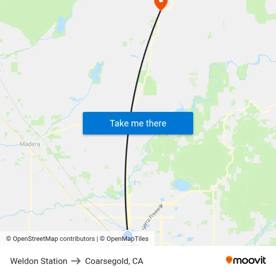 Weldon Station to Coarsegold, CA map