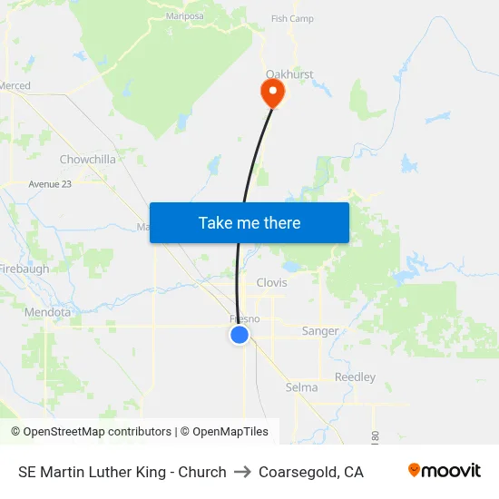 SE Martin Luther King - Church to Coarsegold, CA map