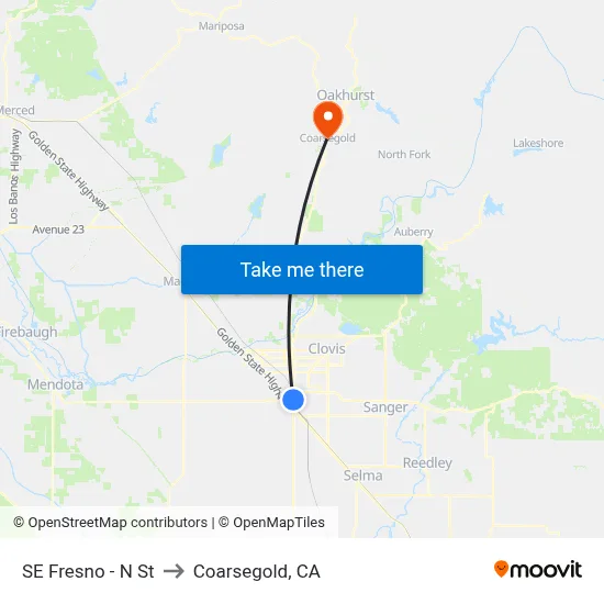 SE Fresno - N St to Coarsegold, CA map