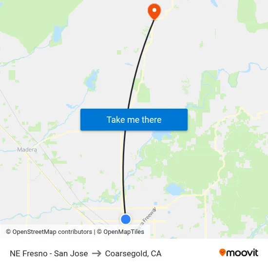 NE Fresno - San Jose to Coarsegold, CA map