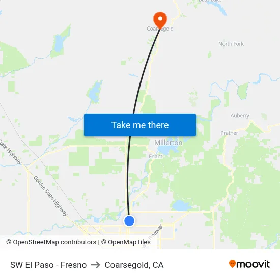 SW El Paso - Fresno to Coarsegold, CA map