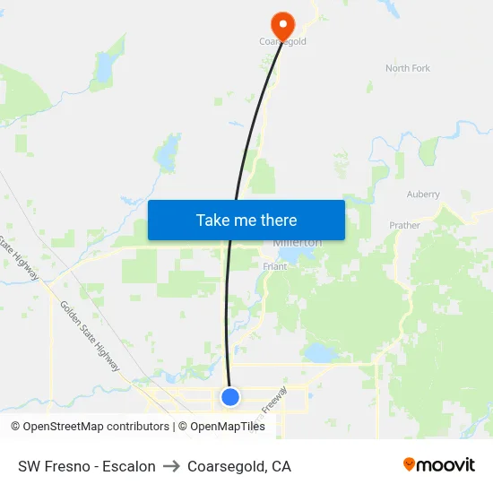SW Fresno - Escalon to Coarsegold, CA map