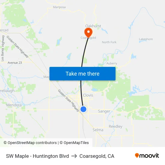 SW Maple - Huntington Blvd to Coarsegold, CA map