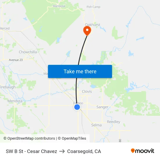 SW B St - Cesar Chavez to Coarsegold, CA map