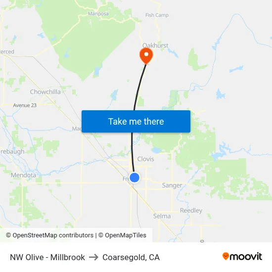 NW Olive - Millbrook to Coarsegold, CA map