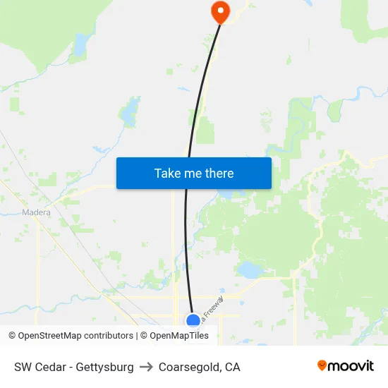 SW Cedar - Gettysburg to Coarsegold, CA map