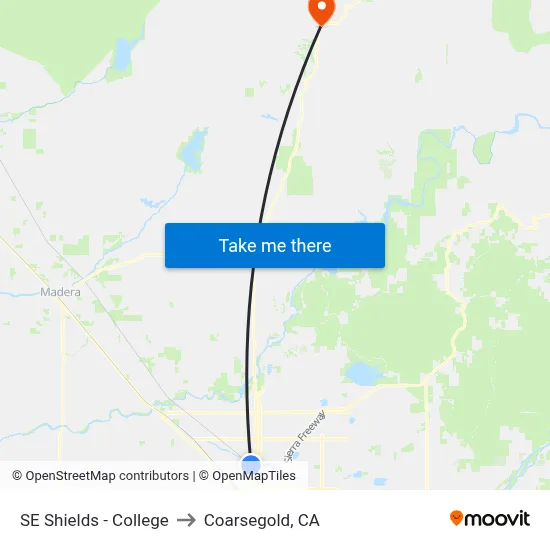 SE Shields - College to Coarsegold, CA map
