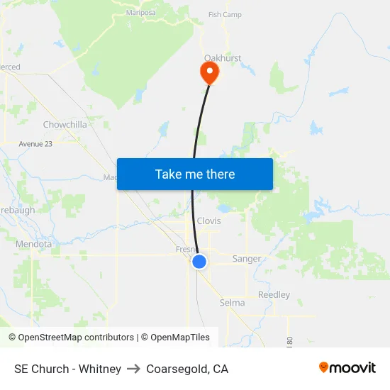 SE Church - Whitney to Coarsegold, CA map