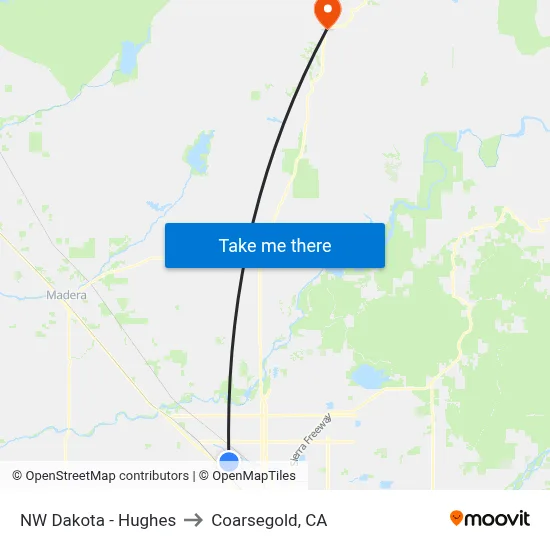 NW Dakota - Hughes to Coarsegold, CA map