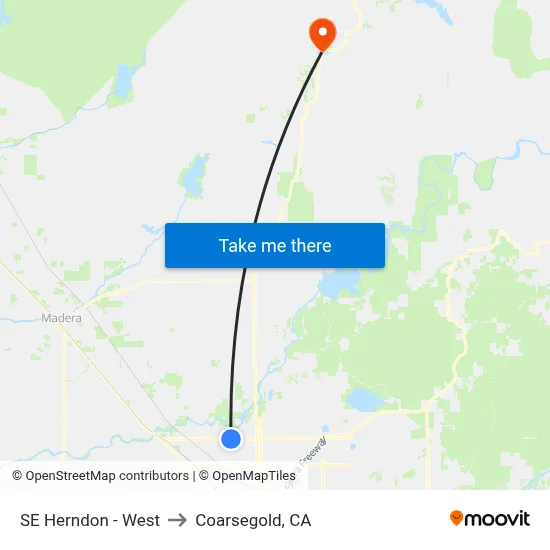SE Herndon - West to Coarsegold, CA map