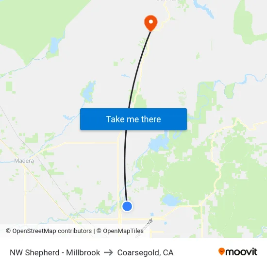 NW Shepherd - Millbrook to Coarsegold, CA map