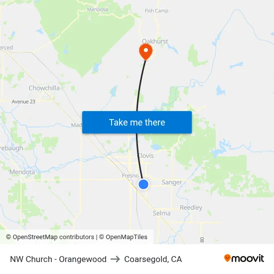 NW Church - Orangewood to Coarsegold, CA map