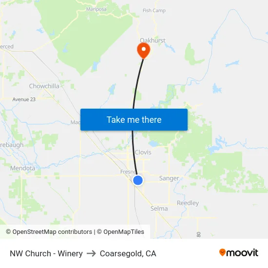 NW Church - Winery to Coarsegold, CA map