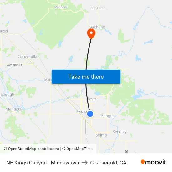 NE Kings Canyon - Minnewawa to Coarsegold, CA map