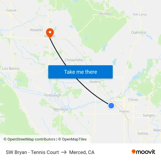 SW Bryan - Tennis Court to Merced, CA map