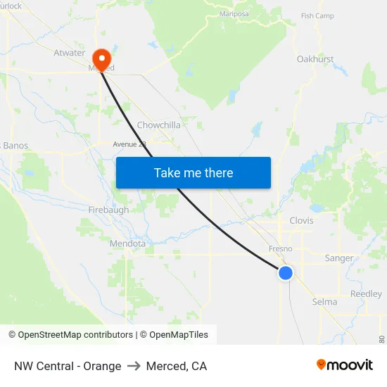 NW Central - Orange to Merced, CA map