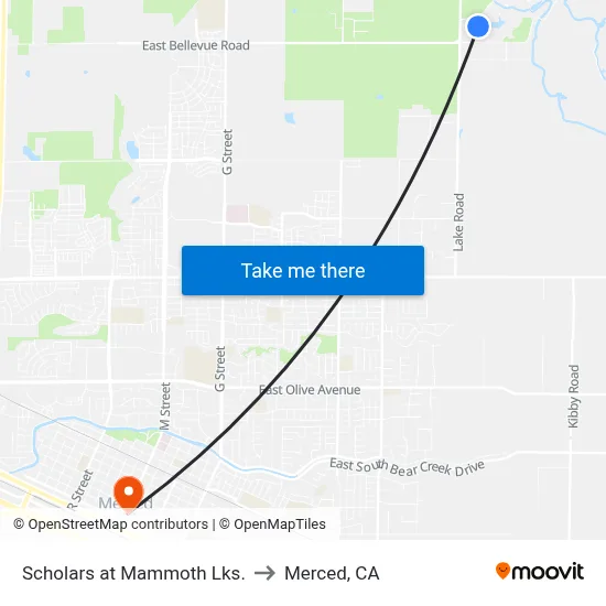 Scholars at Mammoth Lks. to Merced, CA map