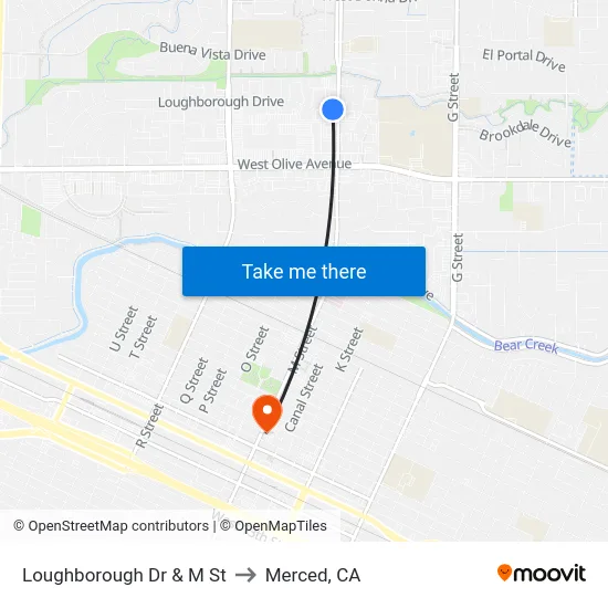 Loughborough Dr & M St to Merced, CA map