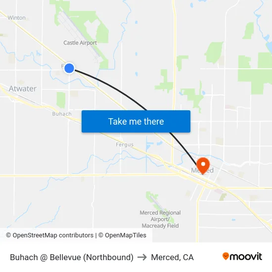 Buhach @ Bellevue (Northbound) to Merced, CA map