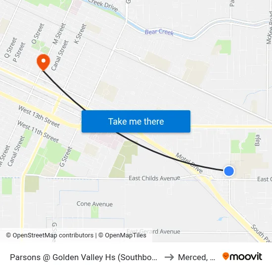 Parsons @ Golden Valley Hs (Southbound) to Merced, CA map