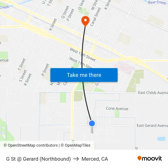 G St @ Gerard (Northbound) to Merced, CA map