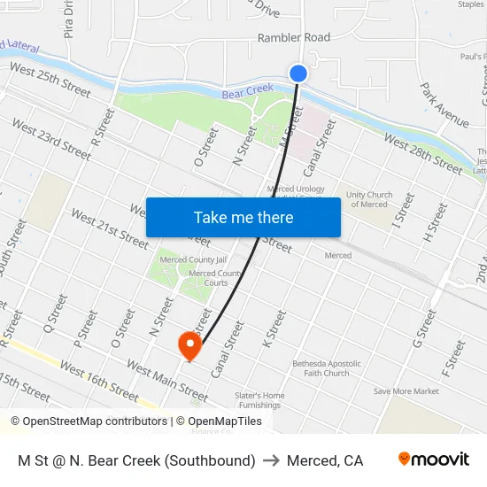 M St @ N. Bear Creek (Southbound) to Merced, CA map