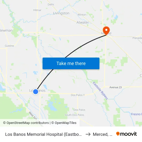 Los Banos Memorial Hospital (Eastbound) to Merced, CA map