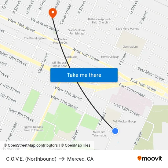 C.O.V.E. (Northbound) to Merced, CA map