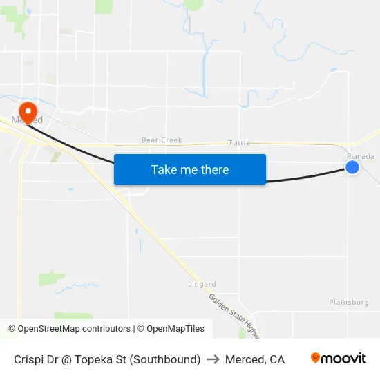 Crispi Dr @ Topeka St (Southbound) to Merced, CA map