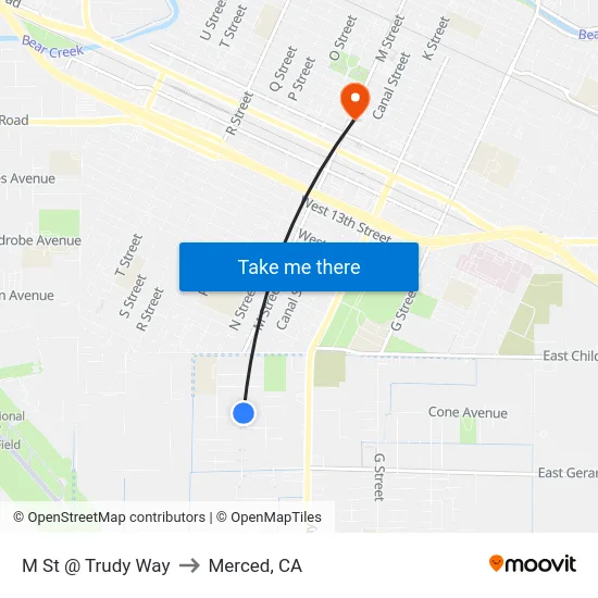 M St @ Trudy Way to Merced, CA map