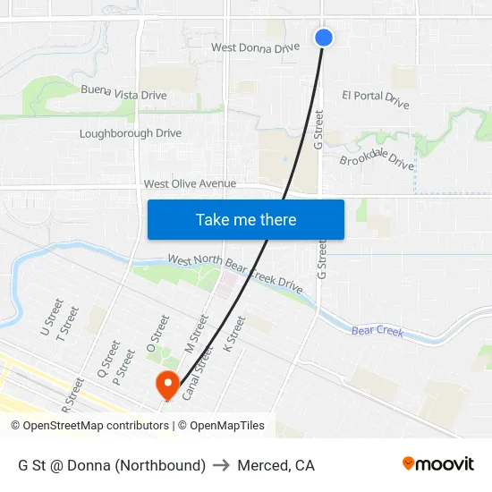 G St @ Donna (Northbound) to Merced, CA map