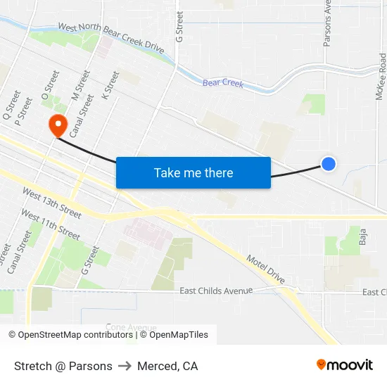 Stretch @ Parsons to Merced, CA map