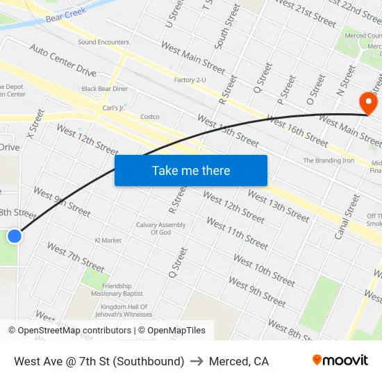 West Ave @ 7th St (Southbound) to Merced, CA map