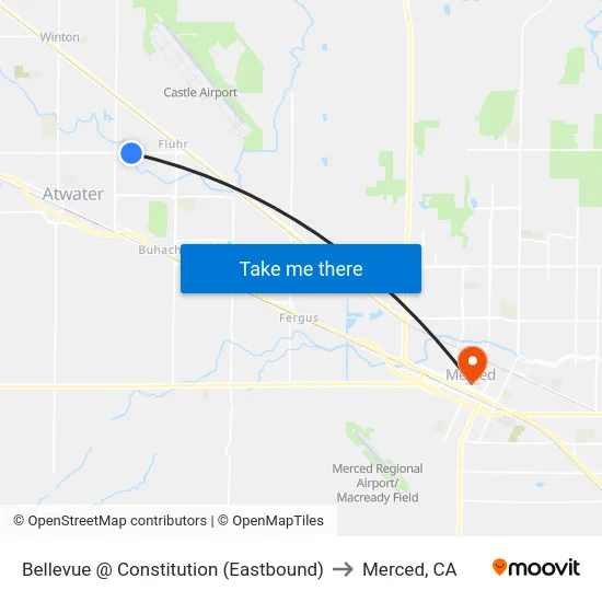 Bellevue @ Constitution (Eastbound) to Merced, CA map