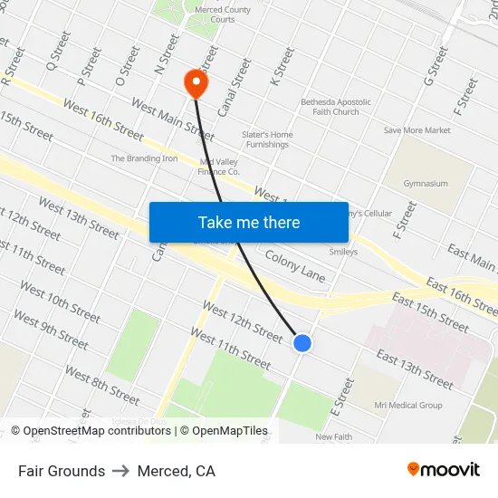 Fair Grounds to Merced, CA map