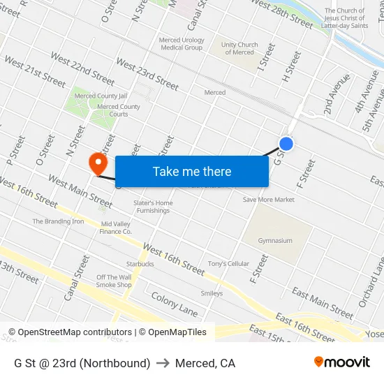 G St @ 23rd (Northbound) to Merced, CA map