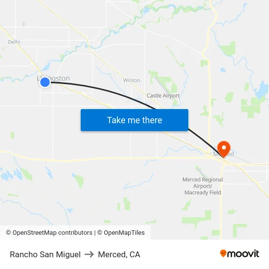 Rancho San Miguel to Merced, CA map