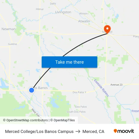 Merced College/Los Banos Campus to Merced, CA map