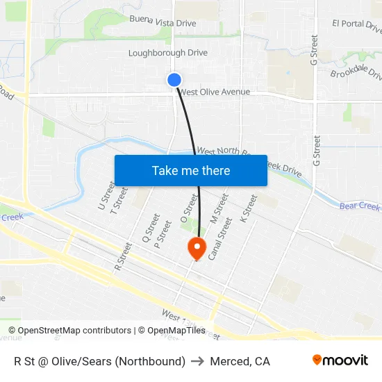 R St @ Olive/Sears (Northbound) to Merced, CA map