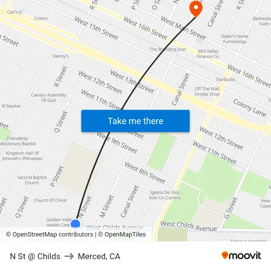 N St @ Childs to Merced, CA map