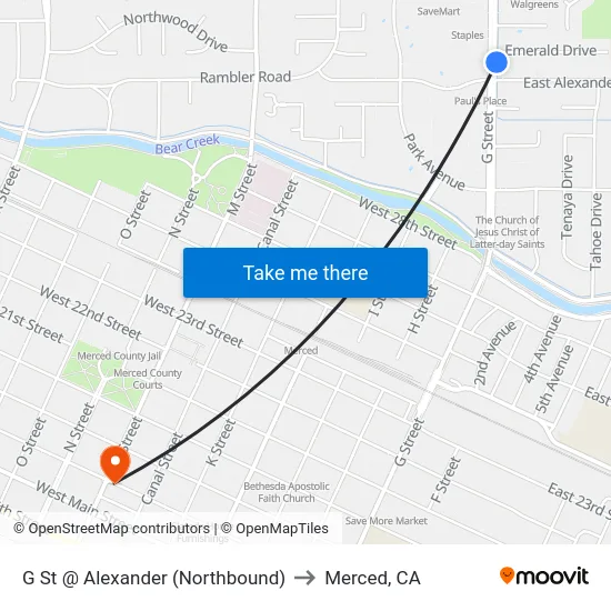 G St @ Alexander (Northbound) to Merced, CA map