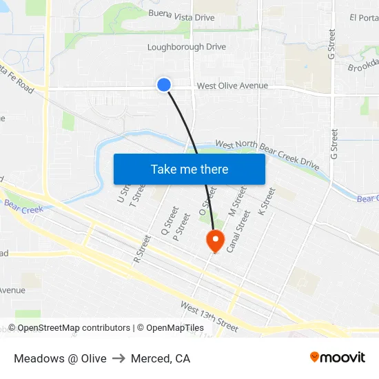 Meadows @ Olive to Merced, CA map