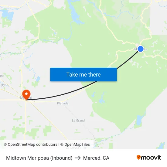 Midtown Mariposa (Inbound) to Merced, CA map
