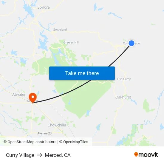 Curry Village to Merced, CA map